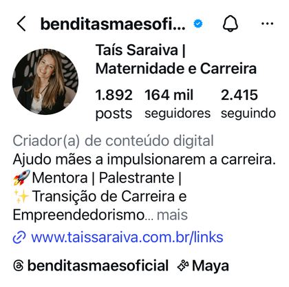 Print do perfil @benditasmaesoficial no Instagram
